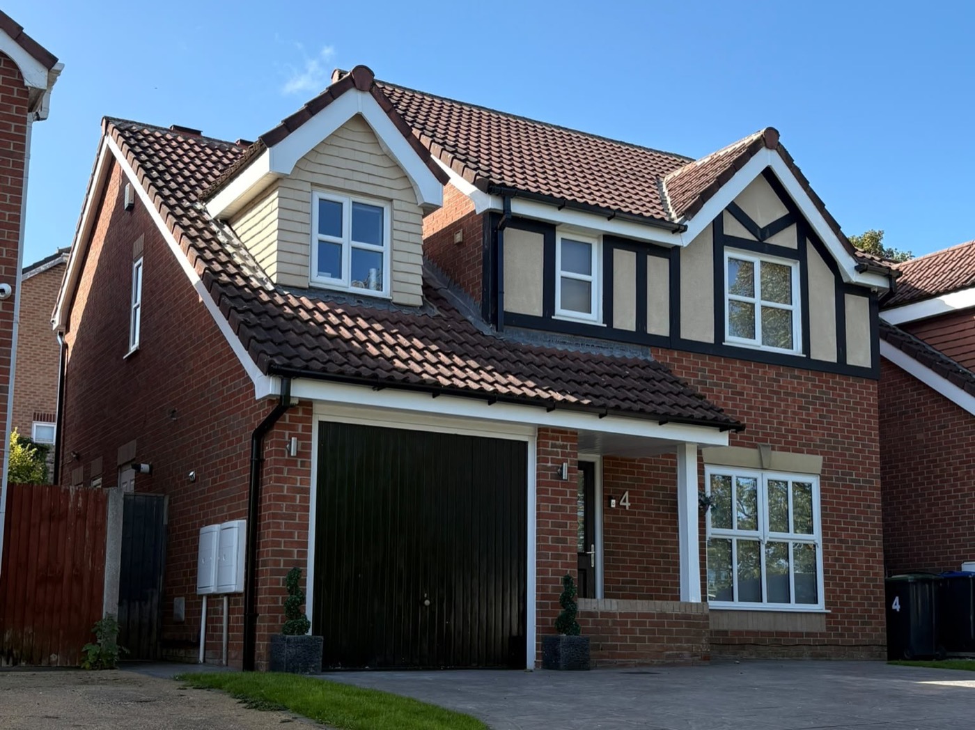 Detached house with new white fascias, soffits and bargeboards fitted by Prestige Fascias and Soffits